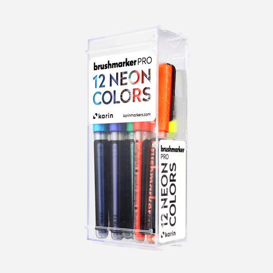 Original Karin Markers Brushmarker MegaBox 60 colours + 3 blenders  Flexible soft pen in block letters Professional Art supplies